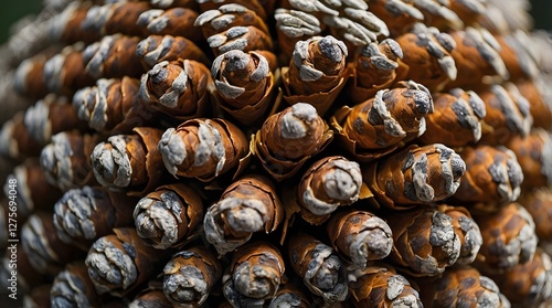 A close-up photo of a detailed pinecone, showcasing its intricate patterns and textures, evoking a sense of nature's beauty and the seasonal charm of autumn photo