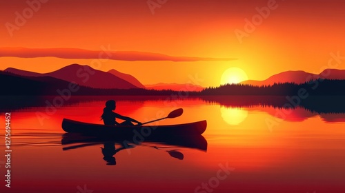 Wallpaper Mural Serene Sunset Kayaking on Calm Lake with Mountain Reflections Torontodigital.ca