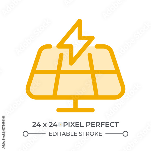 Solar panel duotone color ui icon. Electricity generation from sun power. Sustainable energy source. Sun light. Isolated vector illustration. Web design user interface element, pixel perfect
