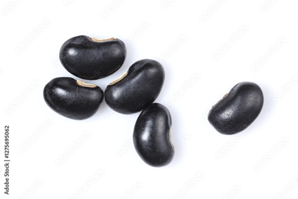 Black beans close up, isolated on white background, top view.
Black beans close up, isolated on white background, top view.