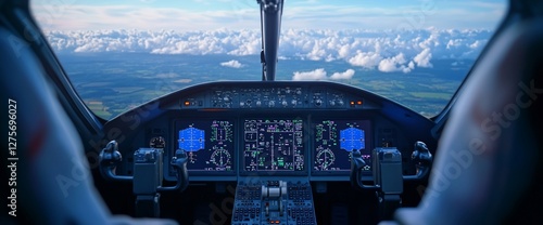 Inside a Modern Jet Cockpit, Navigating Through the Skies Above the Earth photo