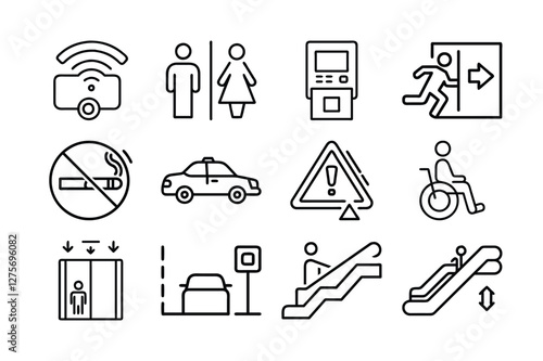 Collection of Simple Line Icons for Public Places