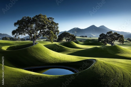 In California's Santa Ynez Valley, oaks thrive on hillsides covered in grass photo