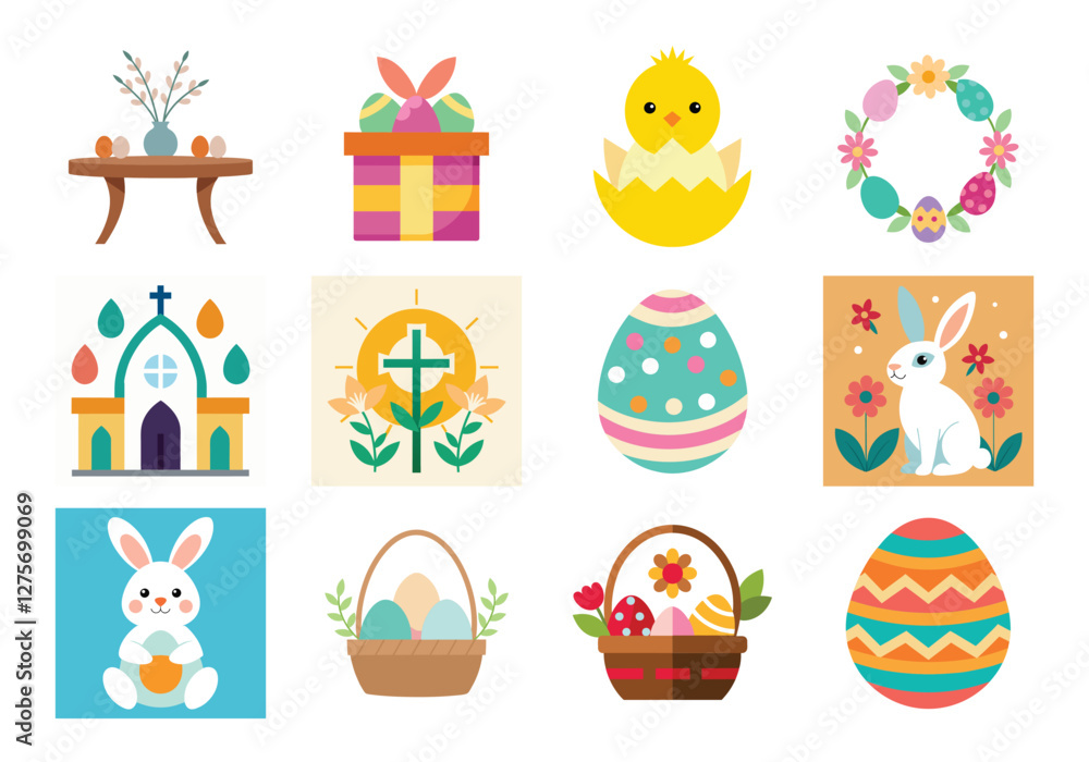 Obraz premium Set of Easter elements vector illustration isolated on white background