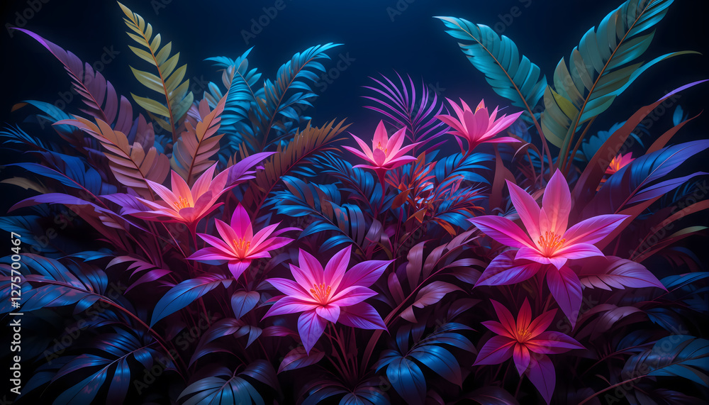 Neon Botanical Art – Glowing Plants in Darkness Neon Botanical Art – Glowing Plants in Darkness