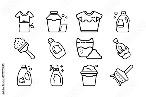 Laundry and Cleaning Supplies Icons Set
