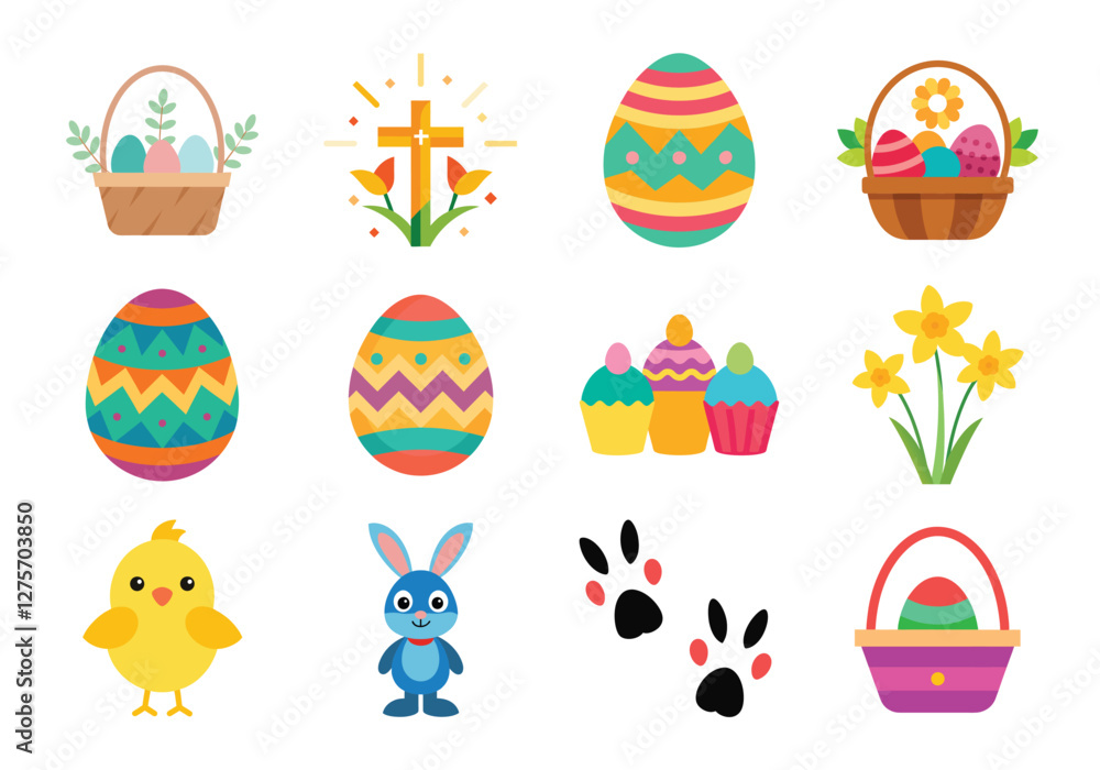 Set of Easter elements vector illustration isolated on white background Set of Easter elements vector illustration isolated on white background