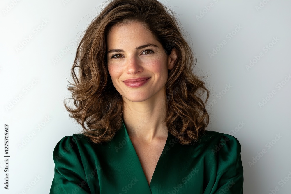 Image of a smiling young woman with a happy expression set against a white backdrop Image of a smiling young woman with a happy expression set against a white backdrop