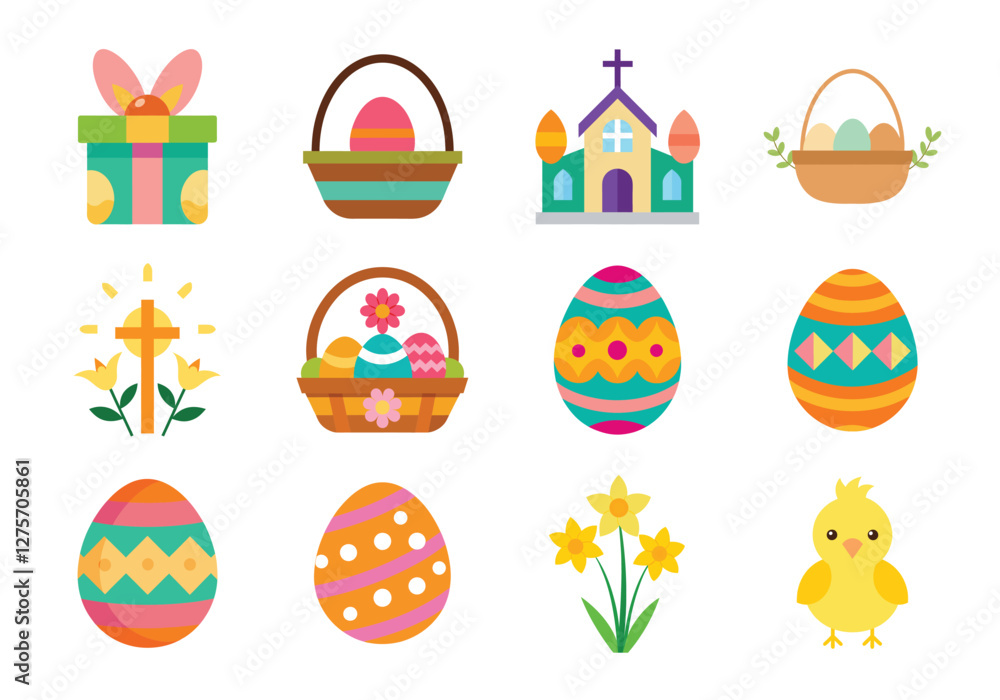 Set of Easter elements vector illustration isolated on white background