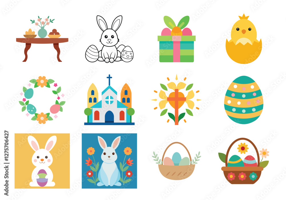 Obraz premium Set of Easter elements vector illustration isolated on white background