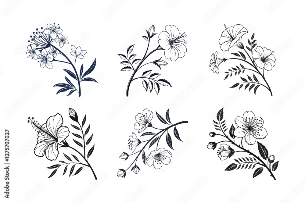 Fototapeta premium Mimosa (Mimosa pudica) silhouette vector illustration
