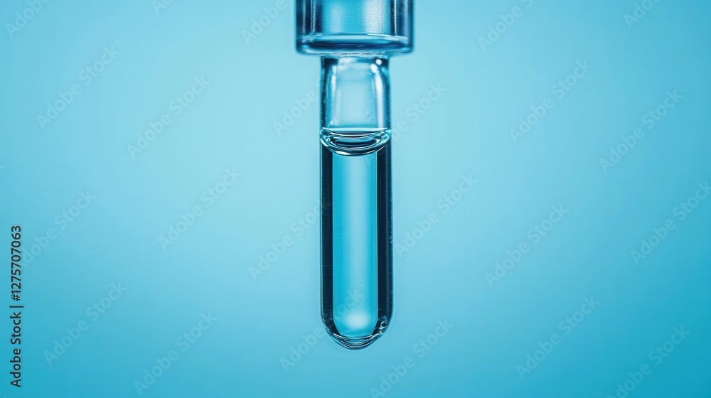 Clear Dropper with Liquid on Soft Blue Background for Medical Use Clear Dropper with Liquid on Soft Blue Background for Medical Use