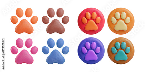 Colorful Paw Prints and Icons for Pet Lovers and Animal Enthusiasts, isolated on transparent background