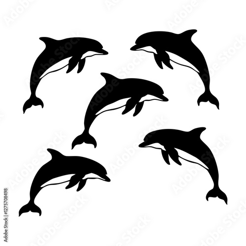 Dolphin Silhouette Vector Set – Marine Animal Collection in Jumping Poses