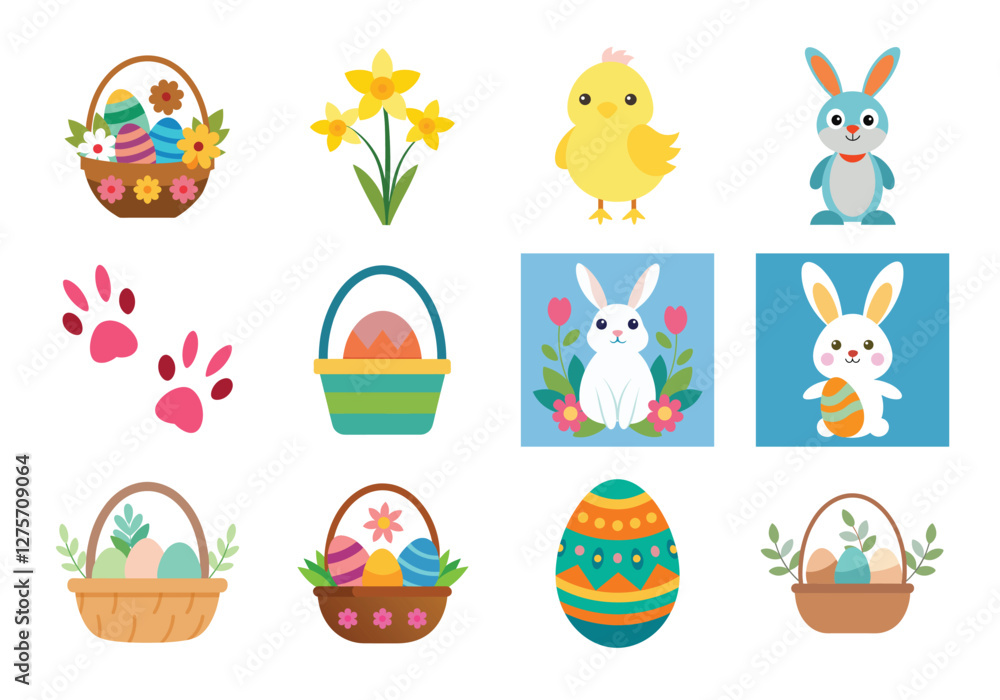 Set of Easter elements vector illustration isolated on white background Set of Easter elements vector illustration isolated on white background