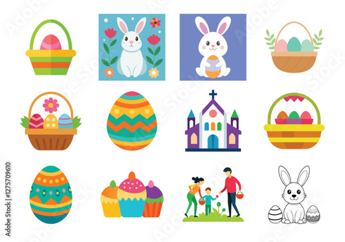 Set of Easter elements vector illustration isolated on white background