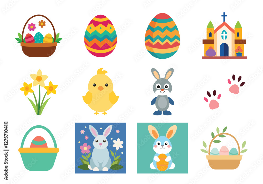 Obraz premium Set of Easter elements vector illustration isolated on white background