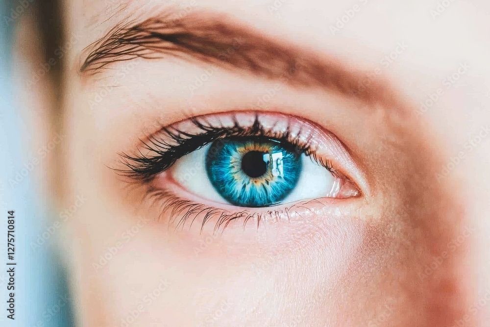 Obraz premium The eye area of a woman in her 40s is displayed in a closeup and front view, revealing prominent crow's feet and signs of skin fatigue