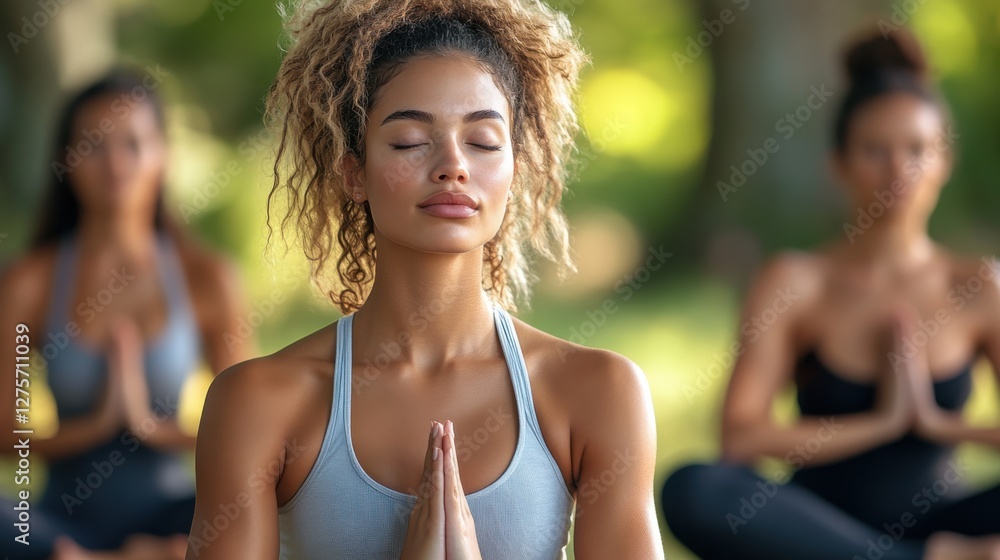 Yoga practice in a serene park setting with focused individuals enhancing mindfulness and relaxation during a sunny afternoon Yoga practice in a serene park setting with focused individuals enhancing mindfulness and relaxation during a sunny afternoon
