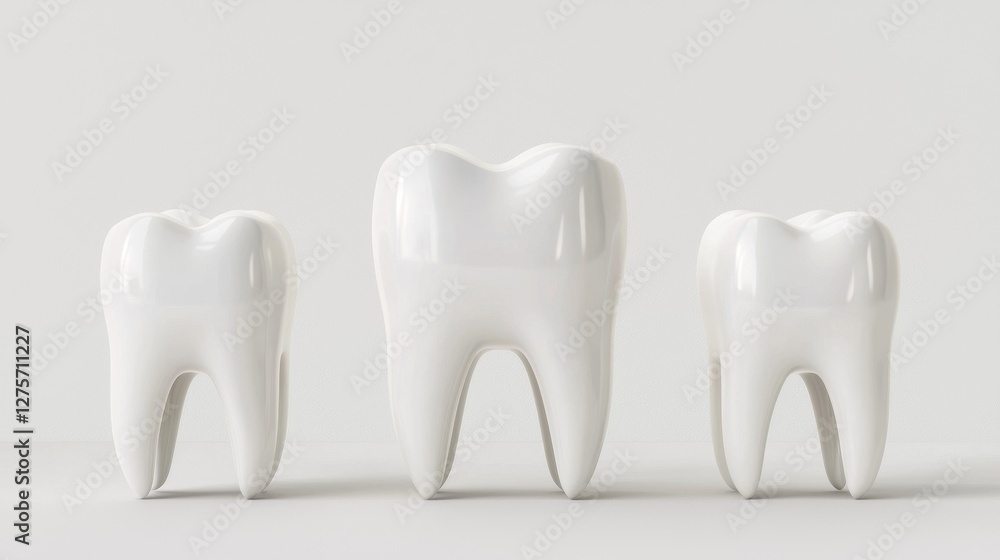 Three White Teeth Models Displayed on a Simple White Background Three White Teeth Models Displayed on a Simple White Background