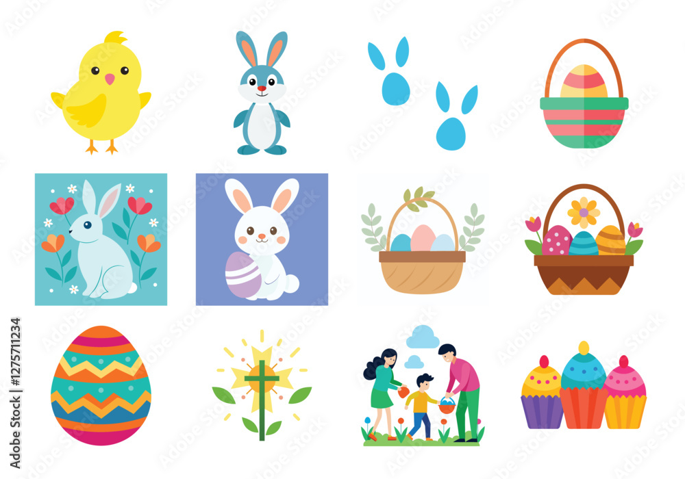 Set of Easter elements vector illustration isolated on white background Set of Easter elements vector illustration isolated on white background