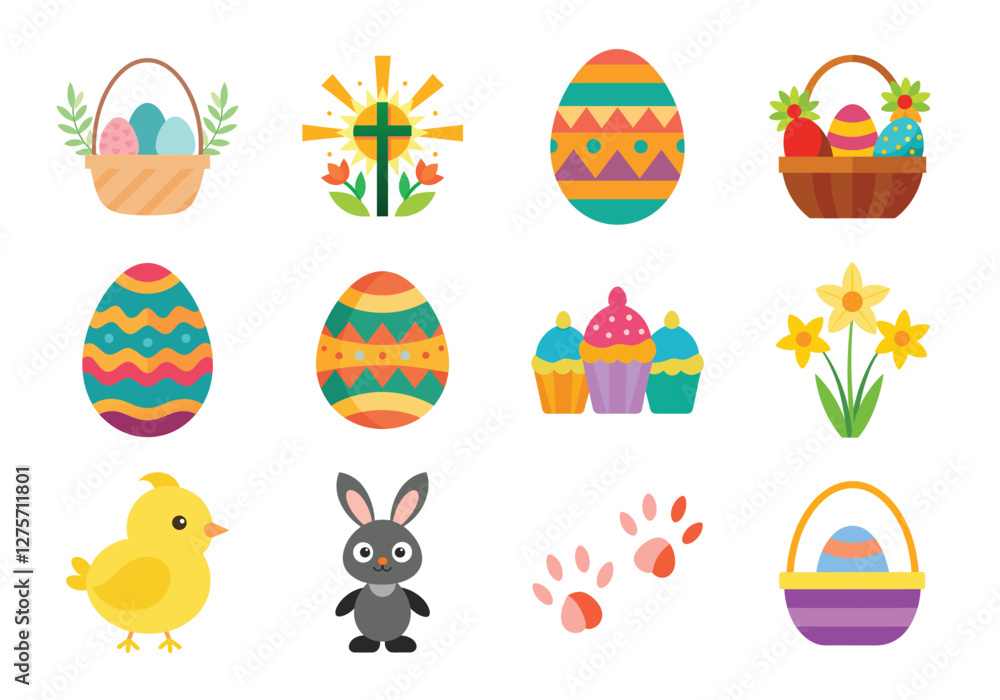 Set of Easter elements vector illustration isolated on white background Set of Easter elements vector illustration isolated on white background