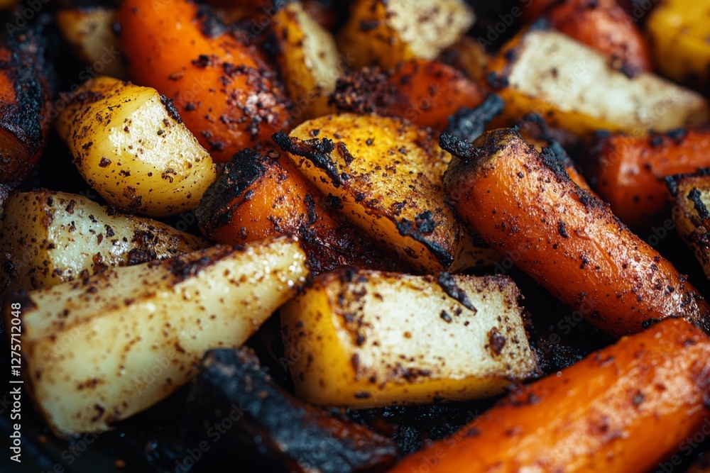 Savory, roasted root vegetables caramelized to golden perfection, showcasing rustic culinary delight. Savory, roasted root vegetables caramelized to golden perfection, showcasing rustic culinary delight.