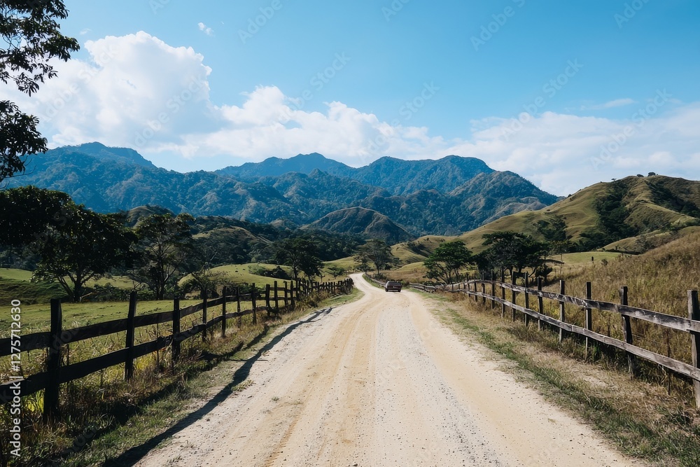 The rural zone of Sand Road features a Colombian mountains landscape and a blue sky with clouds, near the Sumapaz Paramo and Bogotá, Colombia The rural zone of Sand Road features a Colombian mountains landscape and a blue sky with clouds, near the Sumapaz Paramo and Bogotá, Colombia