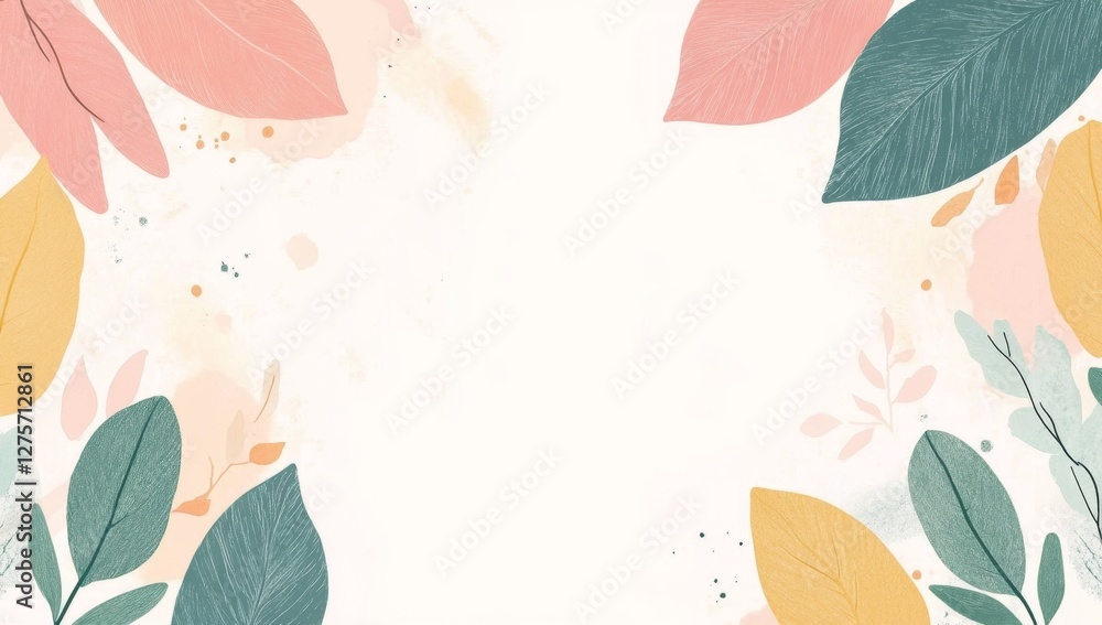 Fototapeta premium Pastel leaves border, white background, autumn design, template