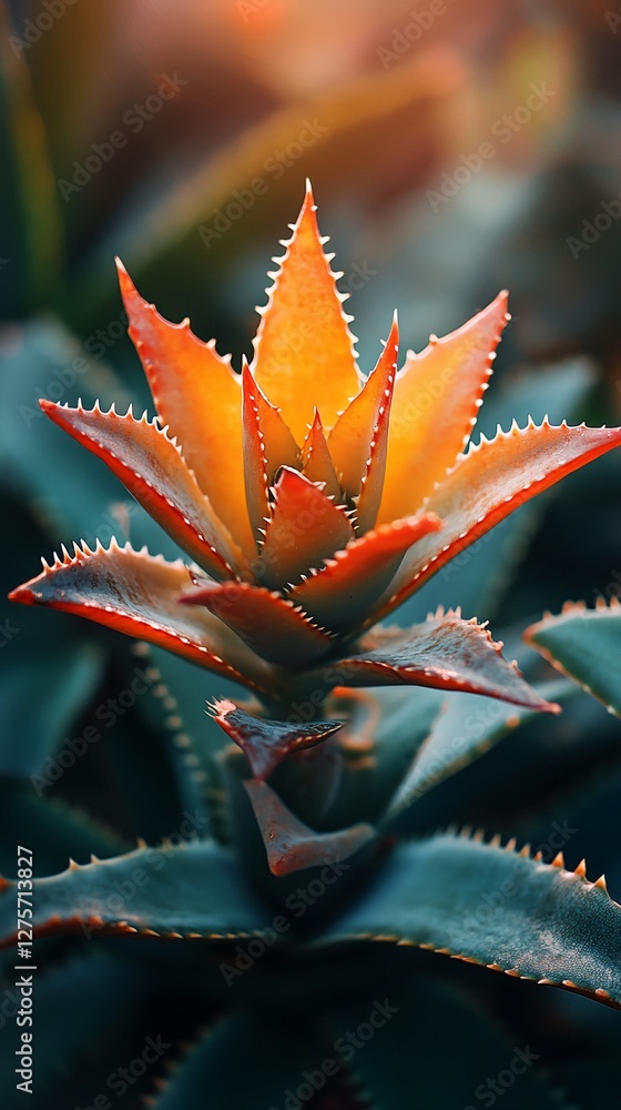 Orange succulent plant, garden, sunset, nature, background blur, botanical poster Orange succulent plant, garden, sunset, nature, background blur, botanical poster