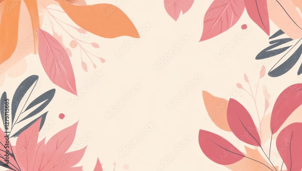 Autumn leaves frame, cream background, design template Autumn leaves frame, cream background, design template