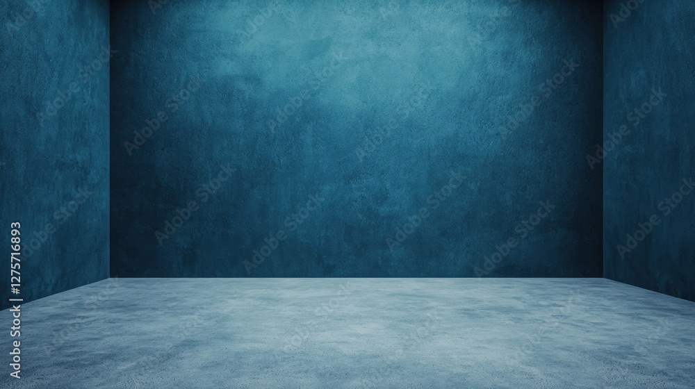 Empty Room with Blue Textured Walls and Concrete Floor Empty Room with Blue Textured Walls and Concrete Floor