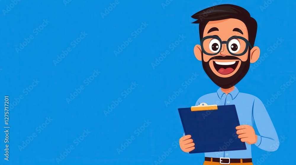 Joyful Cartoon Man with Clipboard Pixel Art Illustration Joyful Cartoon Man with Clipboard Pixel Art Illustration