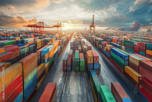 shipping port with stacked containers