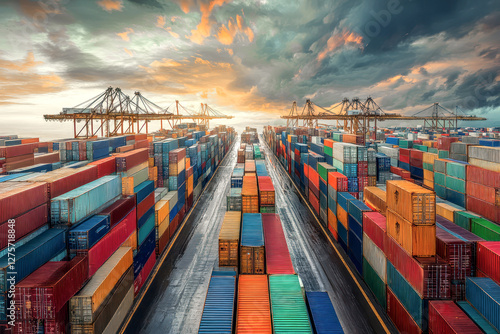 shipping port with stacked containers