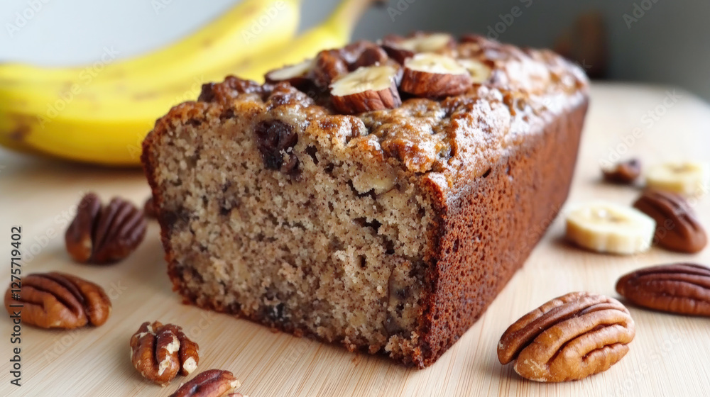 delicious loaf of healthy banana bread with nuts, perfect for gluten free diet. moist texture and rich flavor make it ideal snack or breakfast option delicious loaf of healthy banana bread with nuts, perfect for gluten free diet. moist texture and rich flavor make it ideal snack or breakfast option