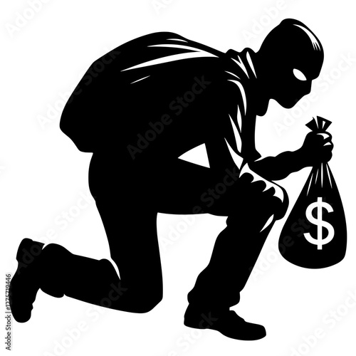 Robber with money bag wearing a mask silhouette
