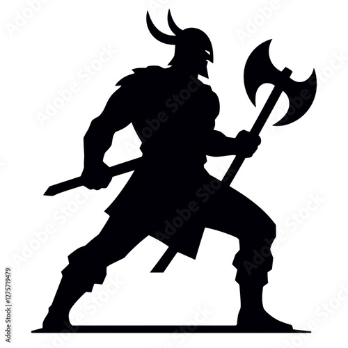 Silhouette of a Viking warrior with an axe