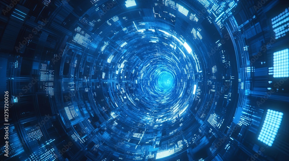 Fototapeta premium Blue digital binary data, concept technology, AI, cybersecurity