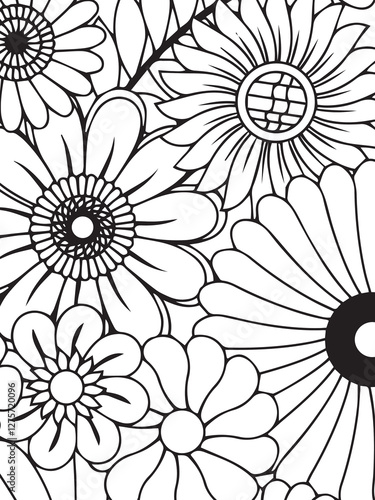 adults and kids flower coloring pages for black and white