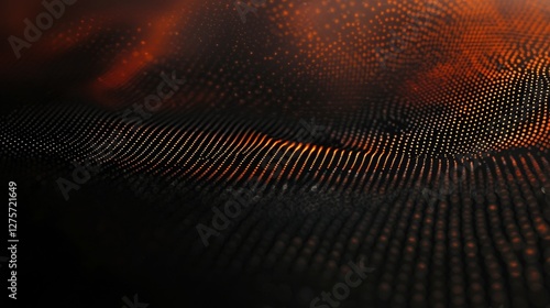 A 3D rendered background showcasing an abstract technology design, big data, and digital components, set against a captivating dot orange wave light screen gradient texture