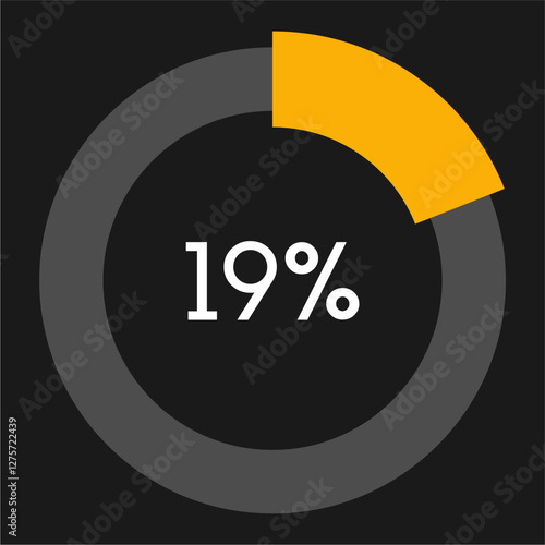 19 percent circle chart infographic template.Circle percentage diagram on black background vector illustration.