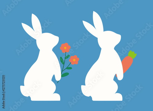 Set of simple style spring white rabbit.
Easter rabbit.
Flat stock vector illustration.
Good for card,poster, banner, leaflet.