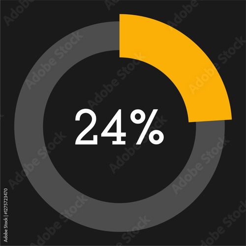 24 percent circle chart infographic template.Circle percentage diagram on black background vector illustration.