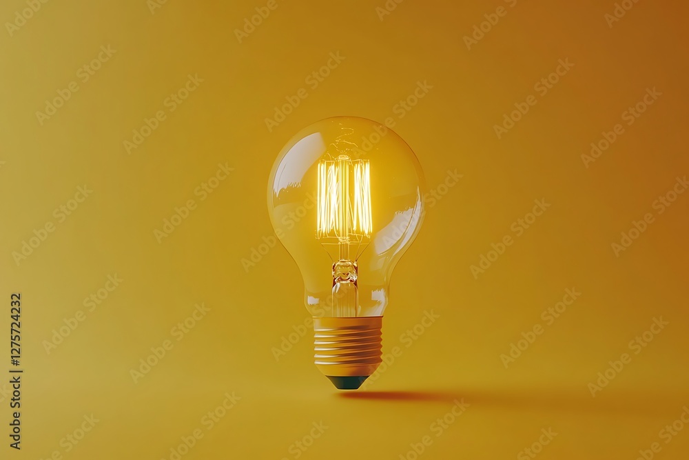 Illuminated light bulb on yellow studio backdrop Illuminated light bulb on yellow studio backdrop