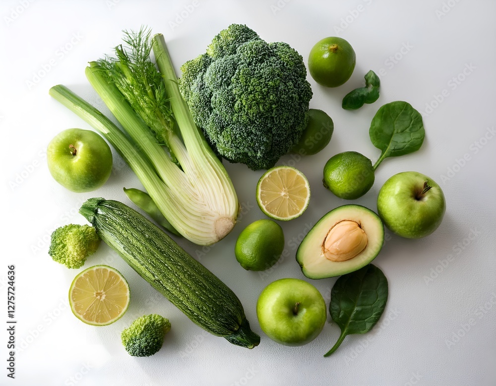 Fresh green organic vegetables and fruits