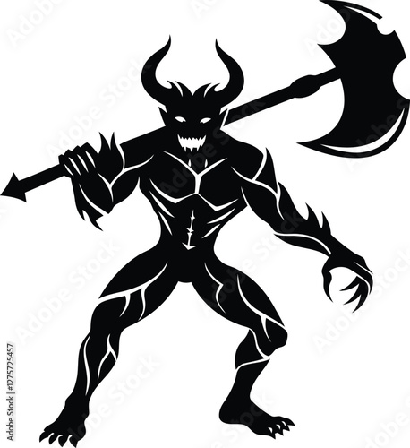 Wallpaper Mural Creative muscular demon warrior with battle vector illustration, muscular demon warrior with battle silhouette and line art isolated vector design Torontodigital.ca