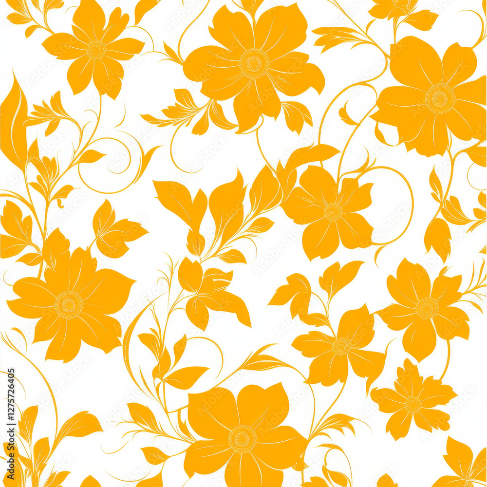 Bright floral pattern with yellow flowers on white background Bright floral pattern with yellow flowers on white background