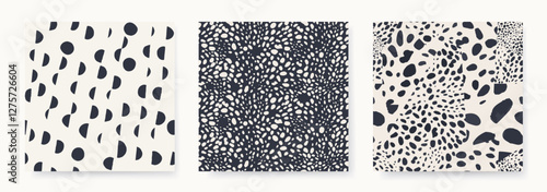 Abstract dynamic dots pattern set. Minimalist contemporary collage prints. Fashionable template for design. 