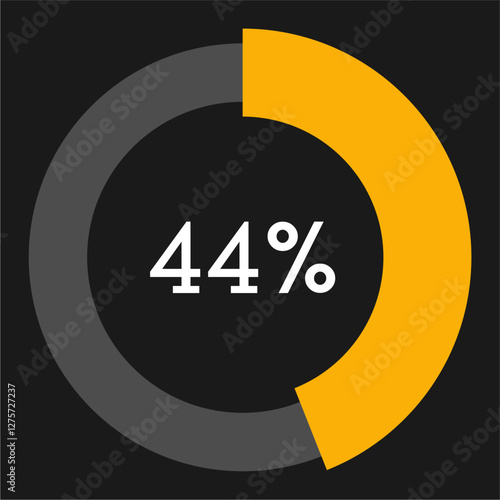 44 percent circle chart infographic template.Circle percentage diagram on black background vector illustration.